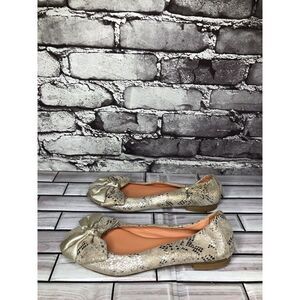 Jay Adoni Silver Leather Bow Snake Print Leather Ballet Flats Shoes Women’s 5.5M